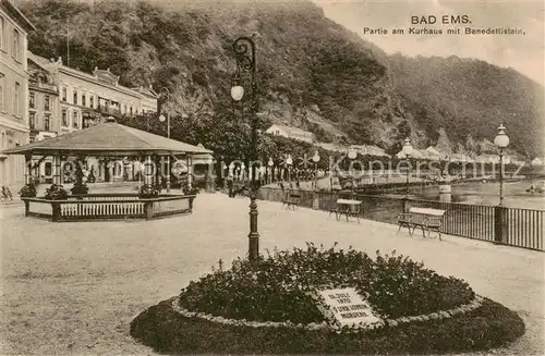 AK / Ansichtskarte Bad_Ems Partie am Kurhaus m. Benedettistein Bad_Ems