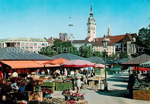 AK / Ansichtskarte Muenchen Viktualienmarkt mit den Tuermen der Stadt Muenchen