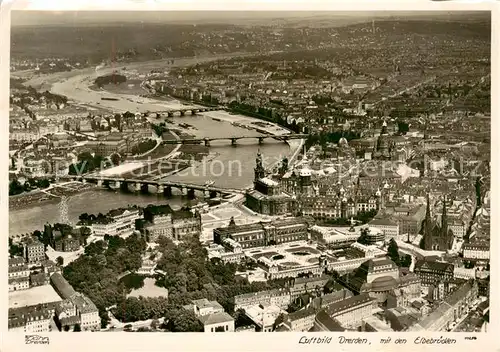 AK / Ansichtskarte Dresden_Elbe Fliegeraufnahme Gesamtansicht m. d. Elbenbruecken 