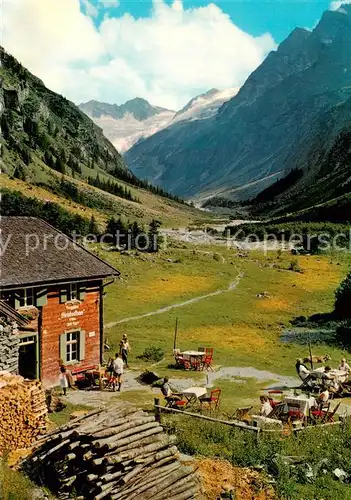 AK / Ansichtskarte Steinbockhaus_1380m_Floitental_Zillertal_Tirol_AT Aussenansicht m. Floitengletscher u. Maerchnergruppe 