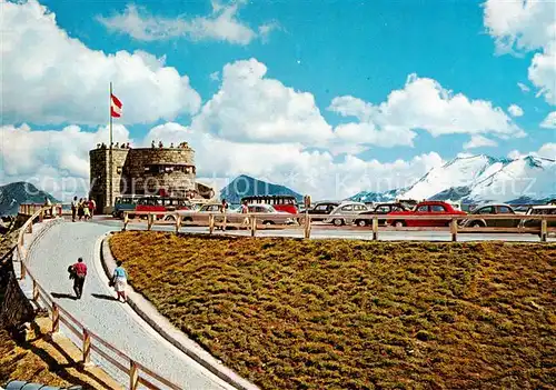 AK / Ansichtskarte Grossglockner_3798m_Kaernten_AT Hochalpenstrasse Parkplatz mit Edelweiss Spitzen mit Aussichtsturm 