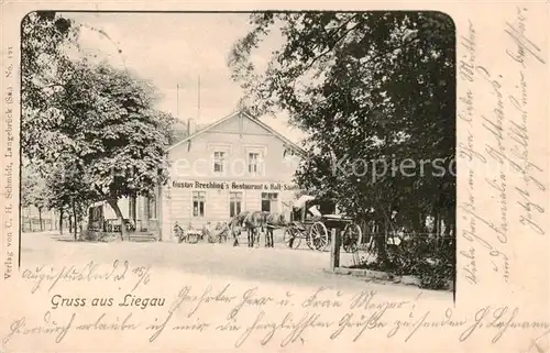 AK / Ansichtskarte Liegau Augustusbad_Radeberg Gustav Brechlings Restaurant Kutsche 