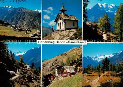 AK / Ansichtskarte Saas Grund_VS Hoehenweg Gspon Heimischgarten Kapelle Panorama 