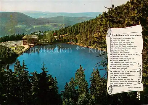 AK / Ansichtskarte Mummelsee Panorama Berghotel Gedicht Die Lilien am Mummelsee Schwarzwaldhochstrasse Mummelsee