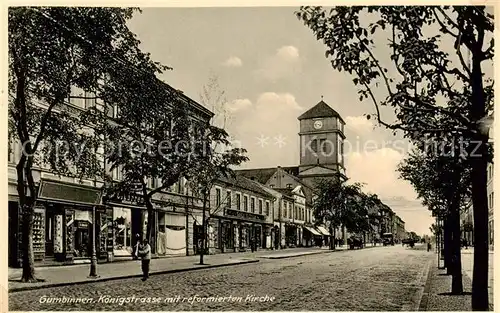 AK / Ansichtskarte Gumbinnen_Goesev_Gussew_Oblast_Kaliningrad_RU Koenigstrasse m. reformierten Kirche 