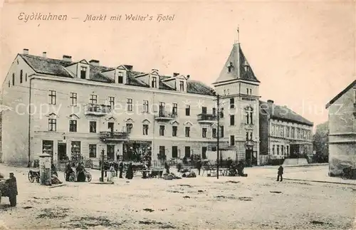 AK / Ansichtskarte Eydtkuhnen_Ostpreussen_ Tschernyschewskoje_Russia Markt m. Welters Hotel Aussenansicht 