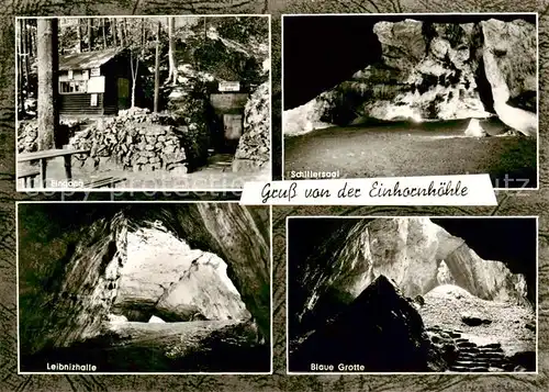 AK / Ansichtskarte Scharzfeld Einhornhoehle Schillersaal Leibnzihalle Blaue Grotte Scharzfeld