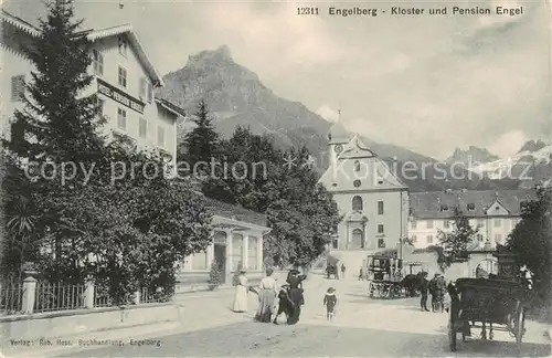 AK / Ansichtskarte Engelberg__OW Kloster u. Pension Engel m. Kutschen 