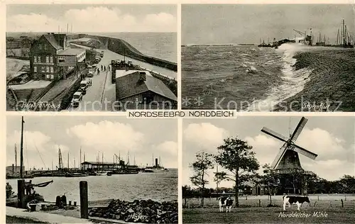 AK / Ansichtskarte Norddeich__Norden_Nordseebad Sturmflut   Norddeicher Muehle   Hafen   Hotel Faehrhaus 