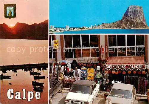 AK / Ansichtskarte Calpe_Calp_Alicante_ES Diversos aspectos Sonnenuntergang Kuestenpanorama Souvenirladen 