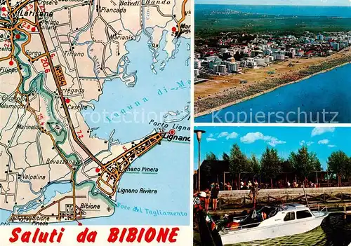 AK / Ansichtskarte Bibione_IT Kuestenpanorama Luftbild Strassenkarte Bootsanleger 