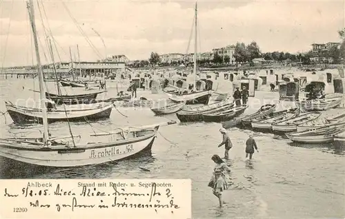 AK / Ansichtskarte Ahlbeck_Ostseebad Strand m. Ruder  u. Segelbooten Ahlbeck_Ostseebad