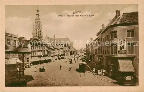 AK / Ansichtskarte Breda__Noord Brabant_NL Grosser Markt m. Grosser Kirche   Strassenbahn 