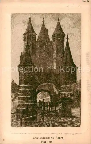 AK / Ansichtskarte 73794832 Haarlem_NL Amsterdamsche Poort Zeichnung Kuenstlerkarte 