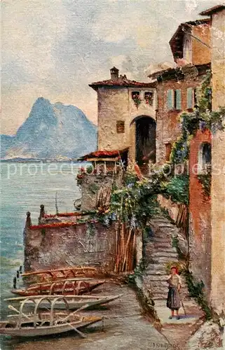 AK / Ansichtskarte Gandria_Lago_di_Lugano Teilansicht am Wasser   Kuenstlerkarte Gandria_Lago_di_Lugano