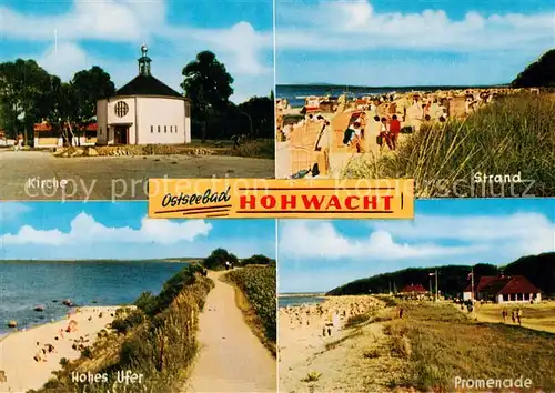 AK / Ansichtskarte 73795804 Hohwacht_Ostseebad Kirche Strand Promenade Hohes Ufer Hohwacht_Ostseebad