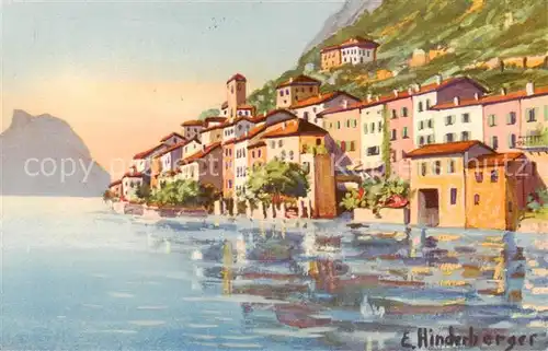 AK / Ansichtskarte Gandria_Lago_di_Lugano e Monte San Salvatore Kuenstlerkarte Gandria_Lago_di_Lugano