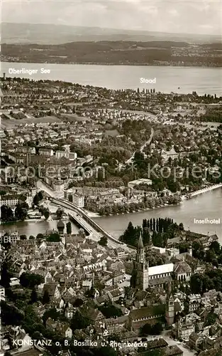 AK / Ansichtskarte 73797355 Konstanz_Bodensee Fliegeraufnahme mit Basilika Rheinbruecke ueberlinger See Staad Konstanz_Bodensee