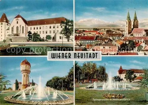 AK / Ansichtskarte 73797577 Wiener_Neustadt_AT Militaerakademie Panorama gegen Schneeberg Wasserturm Springbrunnen 