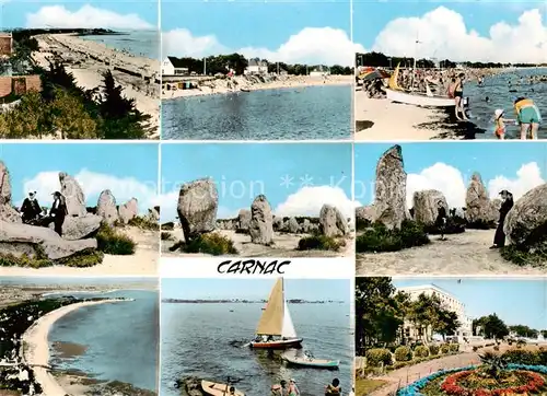 AK / Ansichtskarte Carnac_56_Morbihan Vue generale Plage de Men Du La Plage Menhirs de Kermario Vue aerienne Promenade en Mer Hotel Britannia 