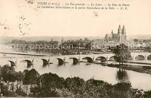 AK / Ansichtskarte Tours_37 La Vue generale La Loire Le Pont de Pierre La Cathedrale Saint Gatien et la partie Nord Ouest de la Ville 