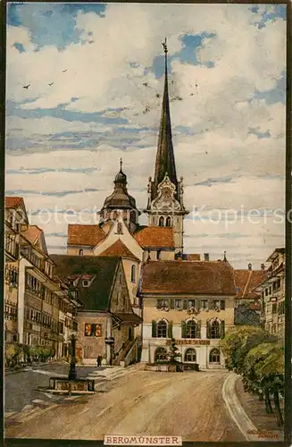 AK / Ansichtskarte 13798502 Beromuenster Ortszentrum Kirche Hotel Kuenstlerkarte Beromuenster