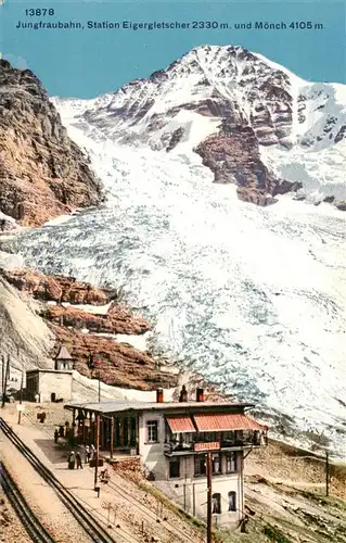 AK / Ansichtskarte Jungfraubahn Station Eigergletscher und Moench Berner Alpen Jungfraubahn