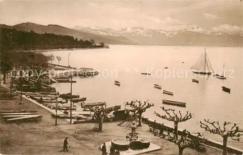 AK / Ansichtskarte Ouchy_Lausanne_VD Le Quai Lac Leman et les Alpes Vaudoises 