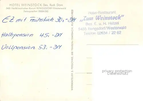 AK / Ansichtskarte 73801127 Rengsdorf Hotel Weinstock Rengsdorf