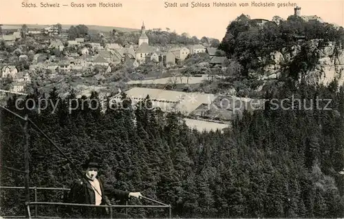 AK / Ansichtskarte 73801507 Saechsische_Schweiz Stadt und Schloss Hohnstein Blick vom Hockstein Saechsische Schweiz