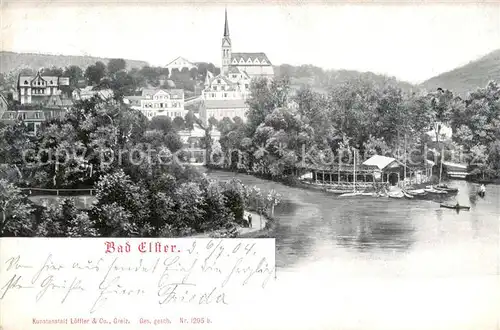 AK / Ansichtskarte 73802177 Bad_Elster Stadtbild mit Weisser Elster Blick zur Kirche Bad_Elster