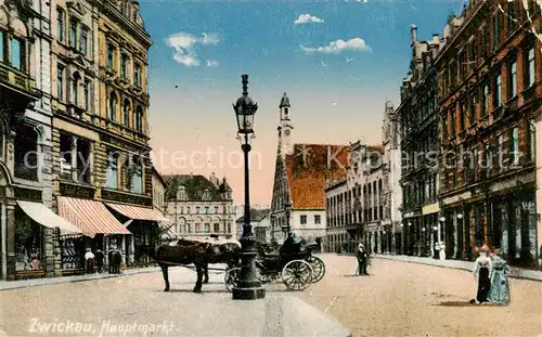 AK / Ansichtskarte 73802188 Zwickau__Sachsen Hauptmarkt Pferdedroschke 