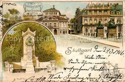 AK / Ansichtskarte 73803539 Stuttgart Hoftheater Hauff Denkmal auf dem Hasenberg Stuttgart