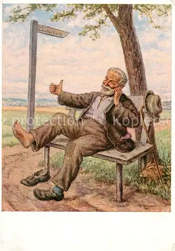 AK / Ansichtskarte 73803605 Lauterbach_Hessen Mann auf Bank ohne Strumpf Karikatur Lauterbach Hessen