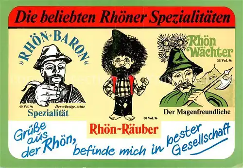 AK / Ansichtskarte 73803654 Kalbach_Rhoen Rhoener Spezialitaeten Rhoen Baron Rhoen Raeuber und Rhoen Waechter Kalbach Rhoen