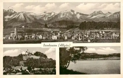 AK / Ansichtskarte 73804114 Bernbeuern_Bernbeuren Gesamtansicht mit Alpenpanorama Bergkirche See 