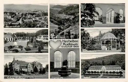 AK / Ansichtskarte 73805865 Bad_Kudowa_Kudowa-Zdroj_Niederschlesien_PL Gesamtansicht Kurplatz Kurhotel Wandelhalle Quelle Schloss 