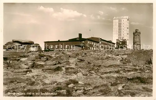 AK / Ansichtskarte 73806019 Brocken_Harz Berghotel Aussichtsturm Teufelskanzel Brocken Harz