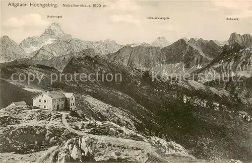 AK / Ansichtskarte 73806162 Nebelhornhaus Allgaeuer Hochgebirge Hochvogel Urbeleskarspitz Schneck Nebelhornhaus