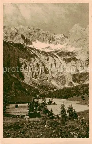 AK / Ansichtskarte 73806353 Hoellentalhuette_1381m_Garmisch-Partenkirchen mit Zugspitzblick 