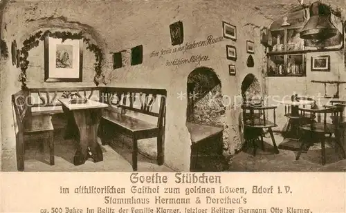 AK / Ansichtskarte 73806907 Adorf__Vogtland Goethe Stuebchen im althistorischen Gasthof zum goldenen Loewen 