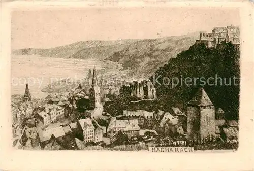 AK / Ansichtskarte 73807242 Bacharach_Rhein Panorama Radierung Bacharach Rhein