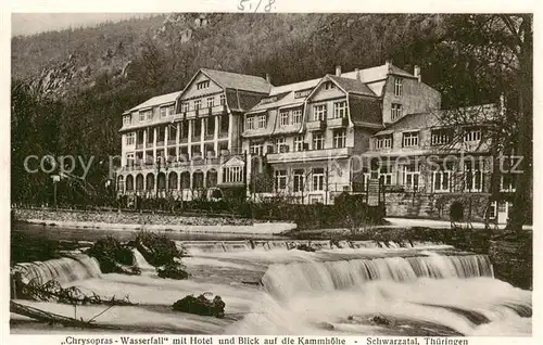 AK / Ansichtskarte 73807327 Bad_Blankenburg Chrysopras Wasserfall mit Hotel und Blick auf die Kammhoehe Schwarzatal Bad_Blankenburg