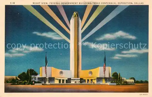 AK / Ansichtskarte 73807716 Dallas_Texas Night view Federal Government Building Texas Centennial Exposition 