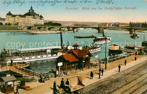 AK / Ansichtskarte 73807866 Dresden_Elbe Blick von der Bruehlschen Terrasse Elbe Dampfer Bruecke 