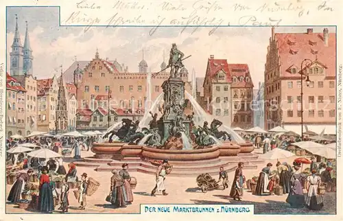 AK / Ansichtskarte 73807867 Nuernberg Der neue Marktbrunnen Kuenstlerkarte Nuernberg