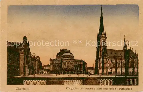 AK / Ansichtskarte 73808085 Chemnitz Koenigsplatz mit neuem Stadttheater und St Petrikirche Chemnitz