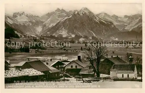 AK / Ansichtskarte 73808715 Rubi_Oberstdorf mit Kratzer Maedelegabelgruppe Himmelsschrofen Linkerskopf Rappenseekopf und Biberkopf Rubi_Oberstdorf