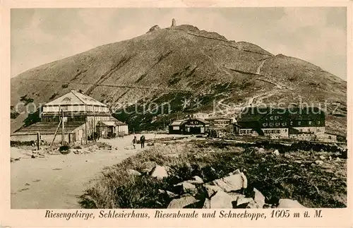 AK / Ansichtskarte 73809031 Krummhuebel_Karpacz_Riesengebirge_PL Schlesierhaus Riesenbaude und Schneekoppe Kupfertiefdruck 