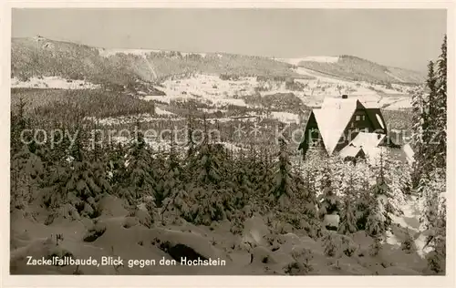 AK / Ansichtskarte 73809213 Zackelfallbaude_Ober-Schreiberhau_Szklarska_Poreba_Riesengebirge_PL mit Hochsteinblick 